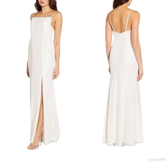 Aidan Mattox Sequined Maxi Ivory Evening Dress - Picture 1 of 10